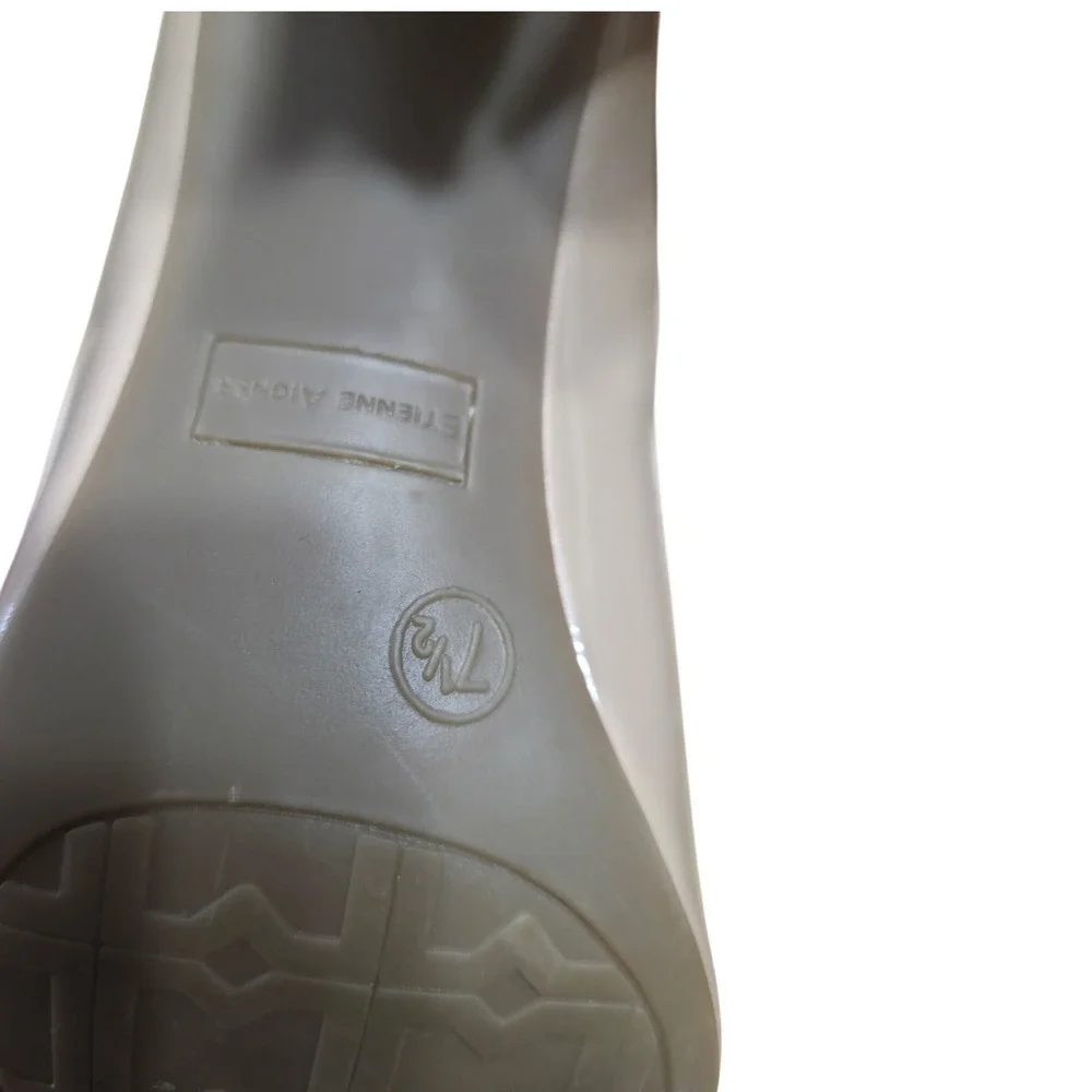 Etienne Aigner Peep Toe Heels Patent Buckle Beige Women Size 7.5 M